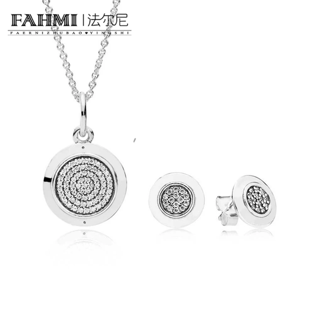 

FAHMI Book Di 100% 925 Sterling Silver Silver Signature Necklace and Earring Set fit charm original Necklace jewelry A Set