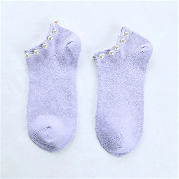 9 цветов; женские хлопковые милые носки; короткие носки-лодочки; невидимые низкие носки; женские носки с имитацией карамельных жемчужин; чулочно-носочные изделия - Цвет: Лаванда