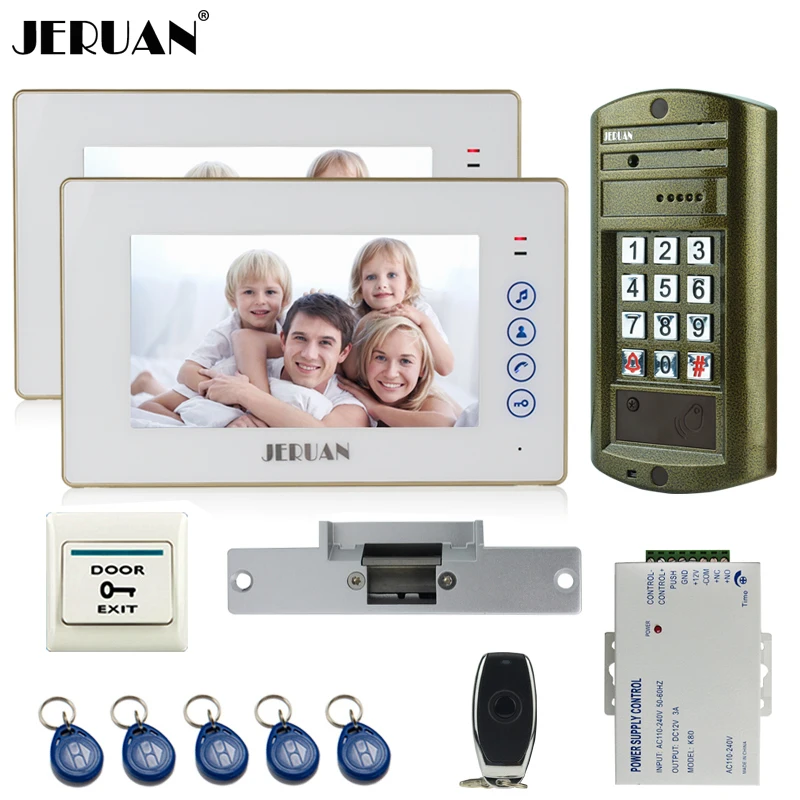 

Home NEW 7`` Video Door Phone doorbell Intercom System kit 2 White Monitor + Metal Waterproof Access Password HD Mini Camera