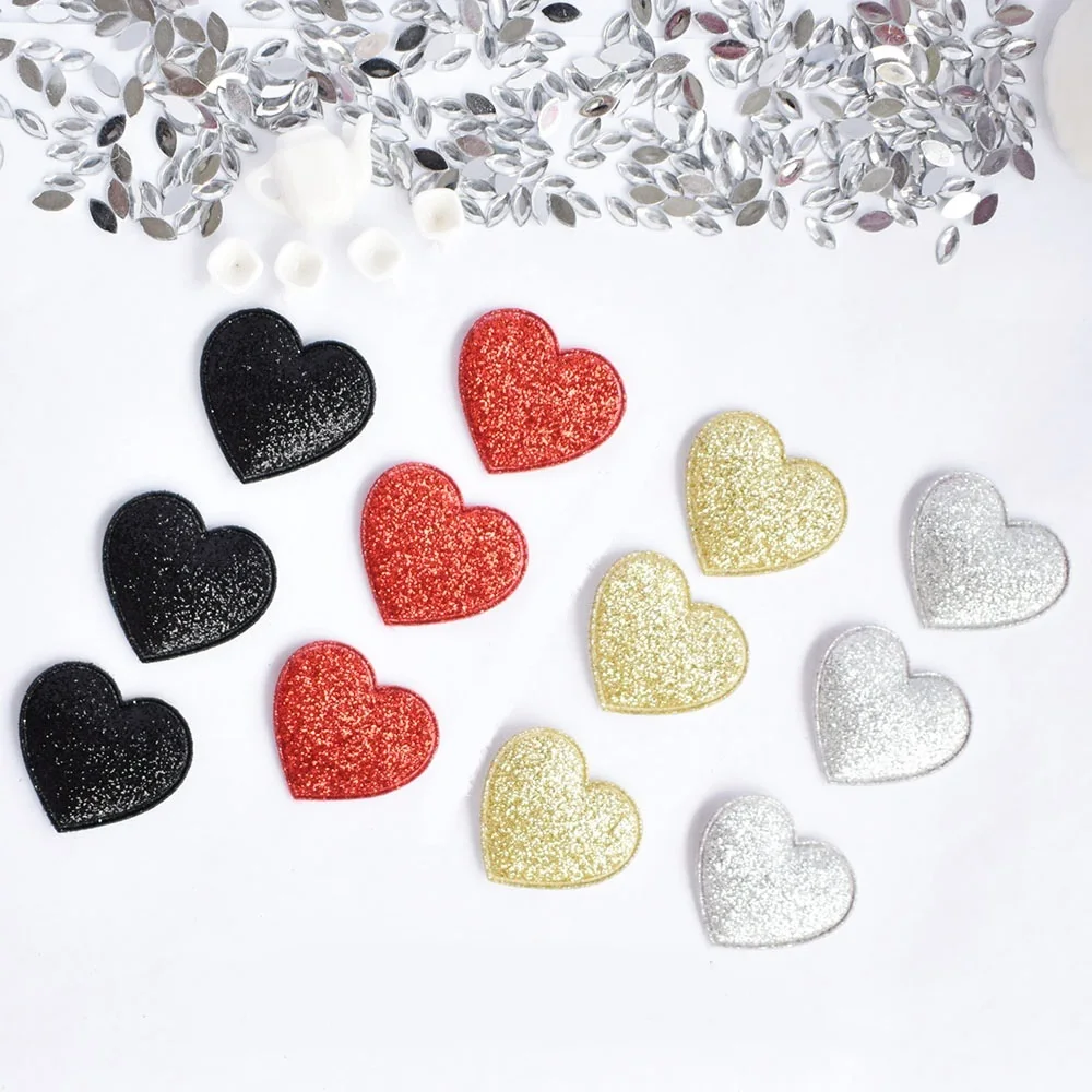 New 100Pcs Heart Glitter Powder Non-woven Patch Hair Accessories Headdress Headband Decoration Girls DIY Projects,100Yc6993