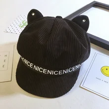 Осенне-зимняя детская Вельветовая Кепка с кошачьими ушками для девочек, восьмиугольные шляпы для детей, берет, шляпа, винтажные шляпки Chapeu Feminino