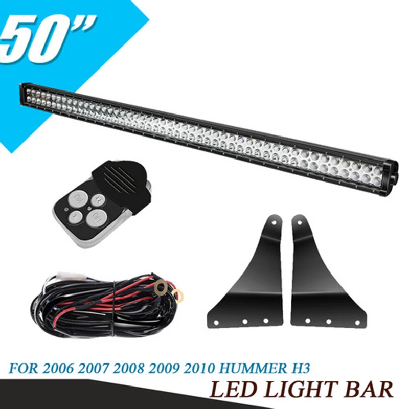 

Led Light Bar 50Inch 288W Offroad Spot Flood Combo Upper Roof Lamps with Wiring Harness For 06-10 Hummer H3