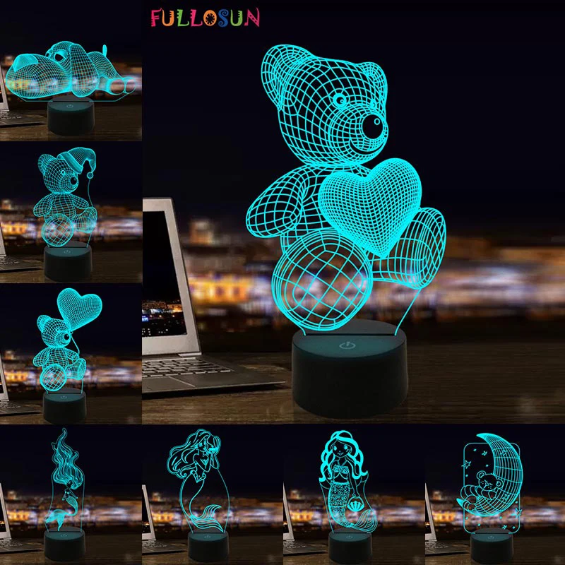 

Teddy Bear 3D Illusion Lamp Colorful LED Table Lamp Kids Birthday Gift Night Light for Children's Holiday Present
