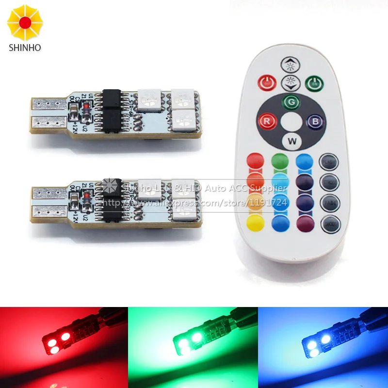 2x 5050 SMD RGB T10 194 168 W5W Car Reading Wedge Light Lamp 6 LED 16 Colors Bulb With 24keys Remote Controller Flash/Strobe | Автомобили