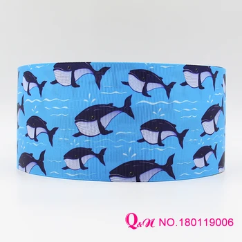 

Q&N ribbon 16mm 22mm 25mm 38mm 50mm 75mm whale printed grosgrain ribbon webbing 50yards/roll for hair tie free shipping
