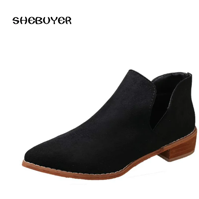 

2017 Fashion Spring Autumn Ankle Boots Low Heels Round Toe Pumps Boots Woman Short Boots Faux Suede Casual Shoes plus size 35-41