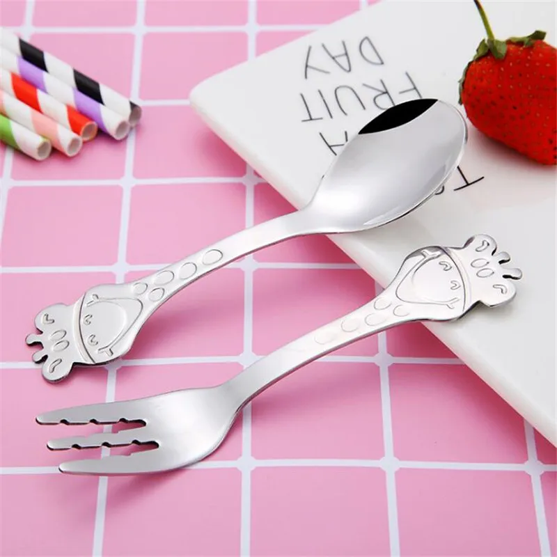 

Stainless Steel Children Cutlery Set Giraffe Handle Dessert Spoon Fruit Salad Fork Ice Cream Scoop Flatware Set Coffee Spoon