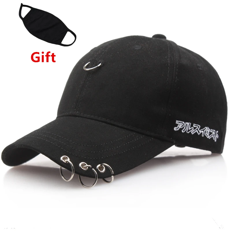 

2019 new Mask as Gift Rapper Bboy DJ Kpop baseball cap with three rings men women hip hop Popper Locker dancer cap sun hat