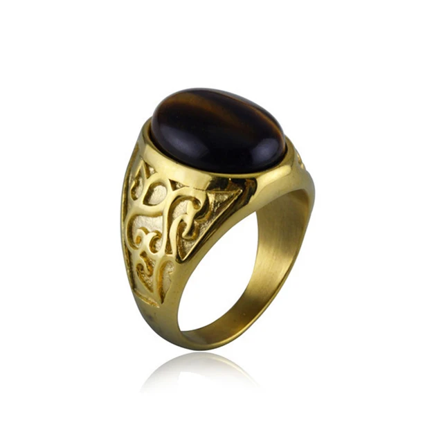 Men's Tiger's Eye Ring 10k Yellow Gold Size 10 Pierced Band –  Jewelryauthority