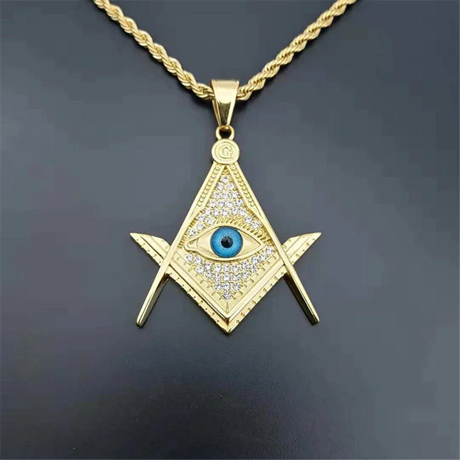 Hip Hop Iced Out Eye Masonic колье с символической подвеской и кулонами для женщин/мужчин золотой цвет из нержавеющей стали-mason модные украшения