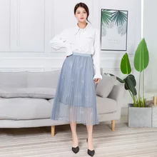 Женская юбка из тюля, летние двухслойные Юбки-миди трапециевидной формы, женские юбки с высокой талией и цветочным принтом, плиссированные милые юбки-пачки для женщин