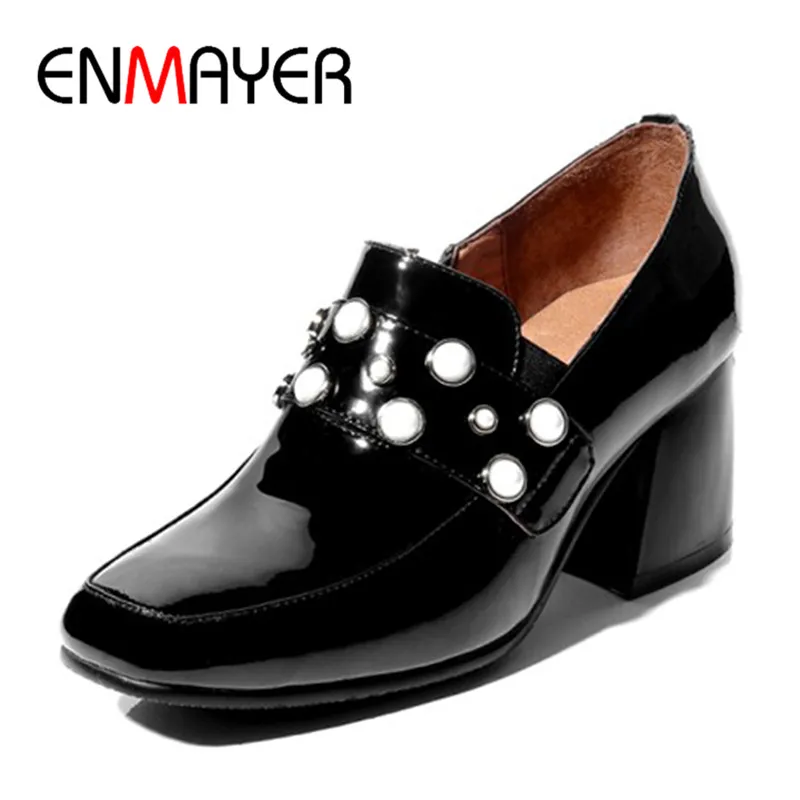 

ENMAYER 2018 New Woman Spring Shoes High Heel Casual Square Toe Shoes Pumps Slip On Leisure Shoes Woman 34-39 Dating Pumps