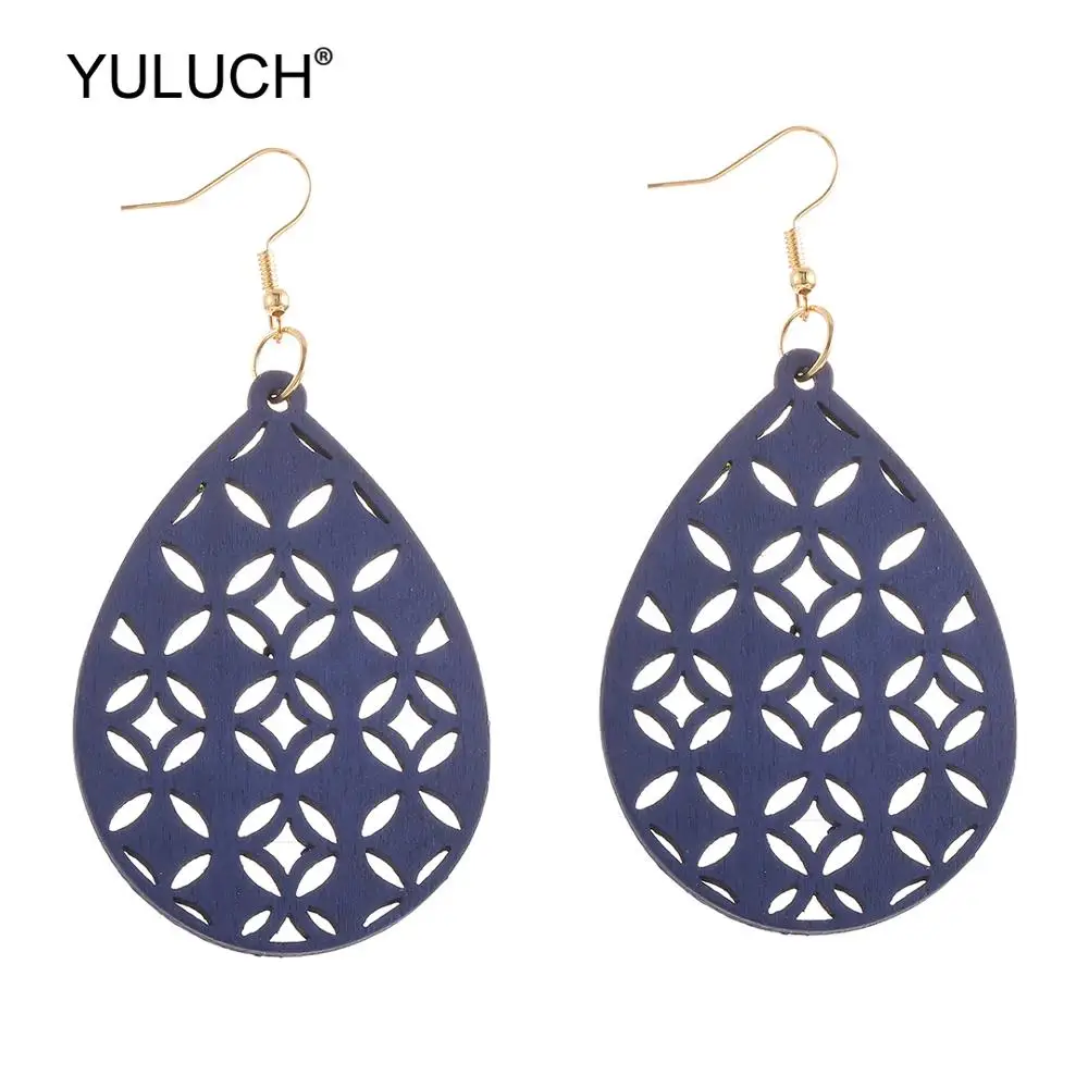 

YULUCH Fashion Earrings Trendy Pop Jewelry Ethnic African Circular Pattern Hollow Wooden Water Drop Dangle Earrings For Women