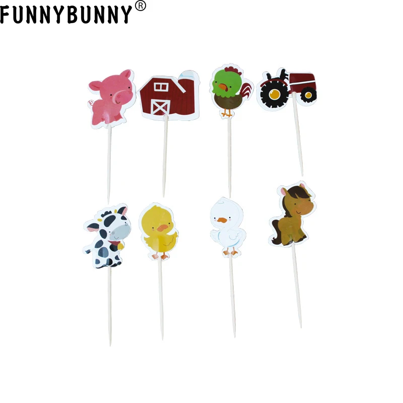 

FUNNYBUNNY Farm Zoo Animal Cake Cupcake Appetizer Decorations Toppers Picks, 24 Counting Happy Birthday Cake Topper