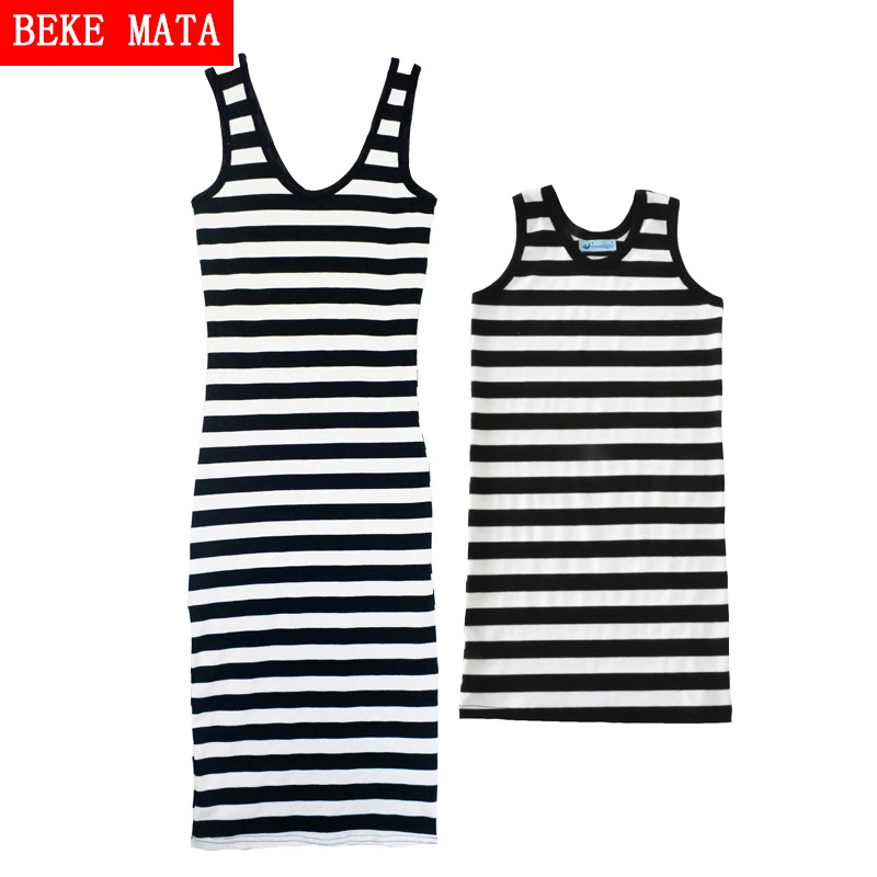 

BEKE MATA Mother Daughter Dresses Beach 2017 Summer Striped Mother Daughter Matching Clothes Casual Family Look Girl Clothing
