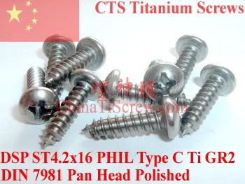 

Titanium screws 4.2x16 Pan Head DIN 7981 Self Tapping Polished 50 pcs Ti GR2