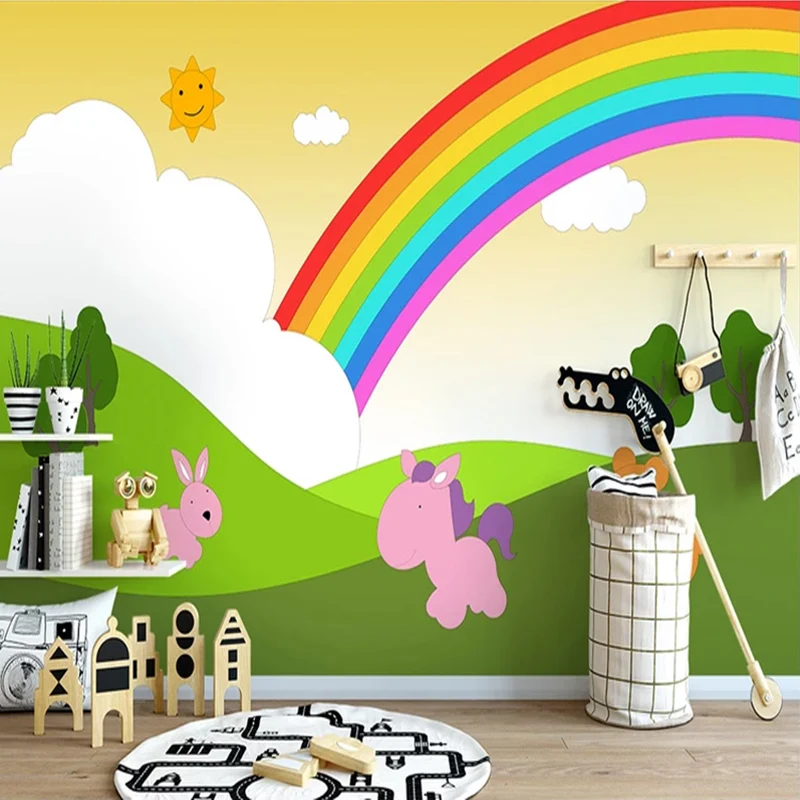 Us 80 52 Offcustom 3d Photo Wallpaper For Kids Room Bedroom Cartoon Hand Painted Rainbow Children Room Kindergarten Decoration Wall Mural In