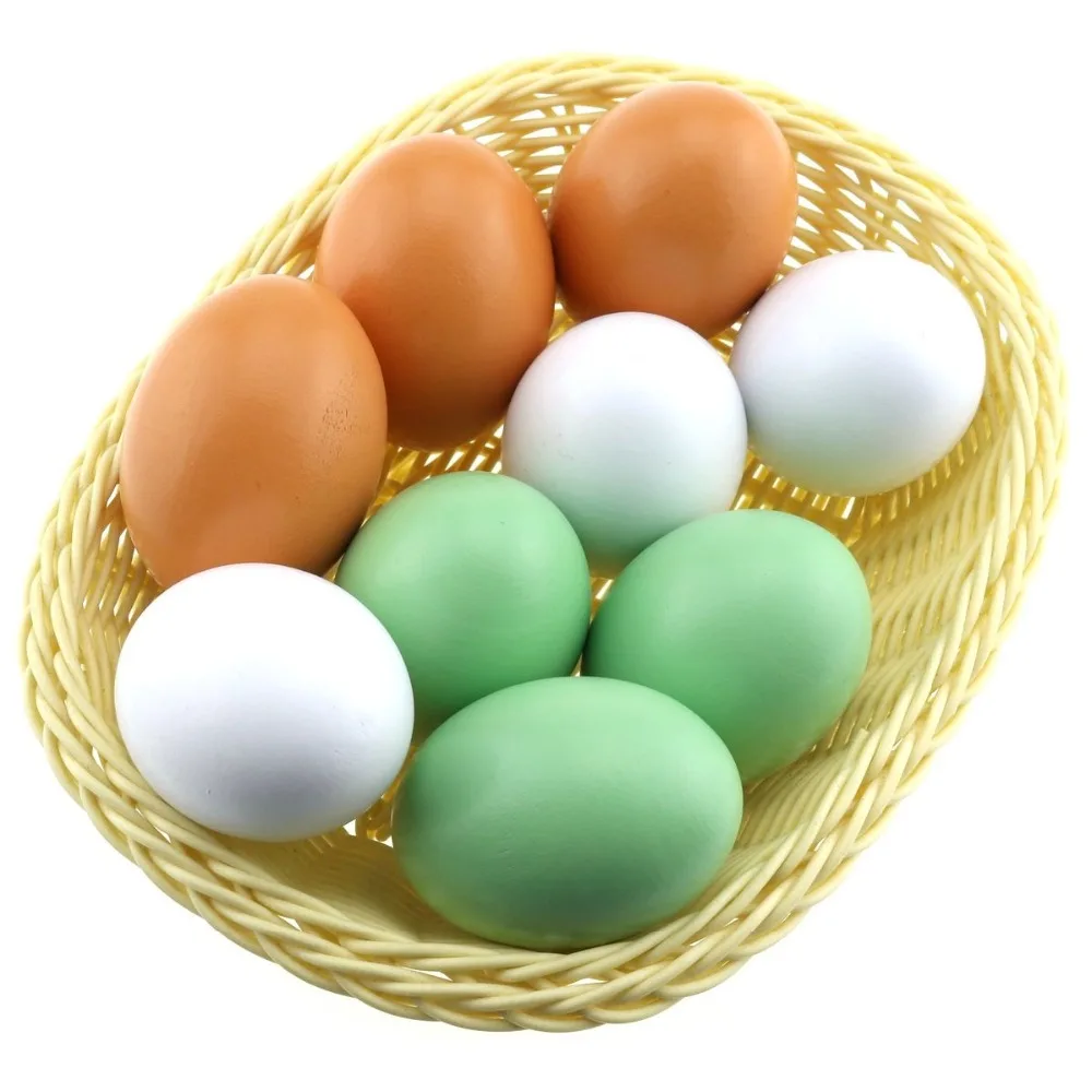 Gresorth 9pcs Fake Wood Eggs Decoration Artificial Food for Play Kitchen Laying Chicken Coop Painted Graffiti Toy