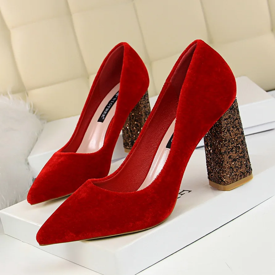 BIGTREE/женские туфли-лодочки в европейском и американском стиле; пикантные женские замшевые туфли с острым носком на высоком каблуке 8,5 см для ночного клуба - Цвет: Роза