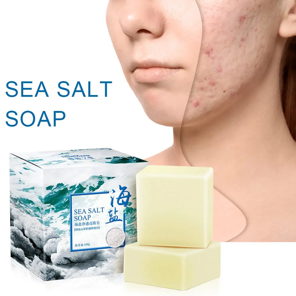 

100g Goat Milk Sea Salt Soap Removal Pimple Pores Acne Treatment Moisturizing Cleaner Handmade Face Care For Travel Wash Basis