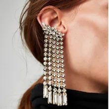 Fashion Asymmetric Drop Dangle Earrings for Women Charm Luxury Crystal Tassel Wedding Statement Jewelry Long Earrings Wholesale