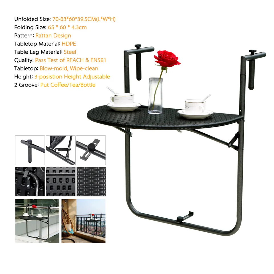 Ikayaa Us Fr De Stock Garden Patio Furniture Folding Balcony Deck Table Adjustable Hanging Patio Railing Outdoor Dining Table Table Outdoor Outdoor Tablefolding Outdoor Dining Table Aliexpress