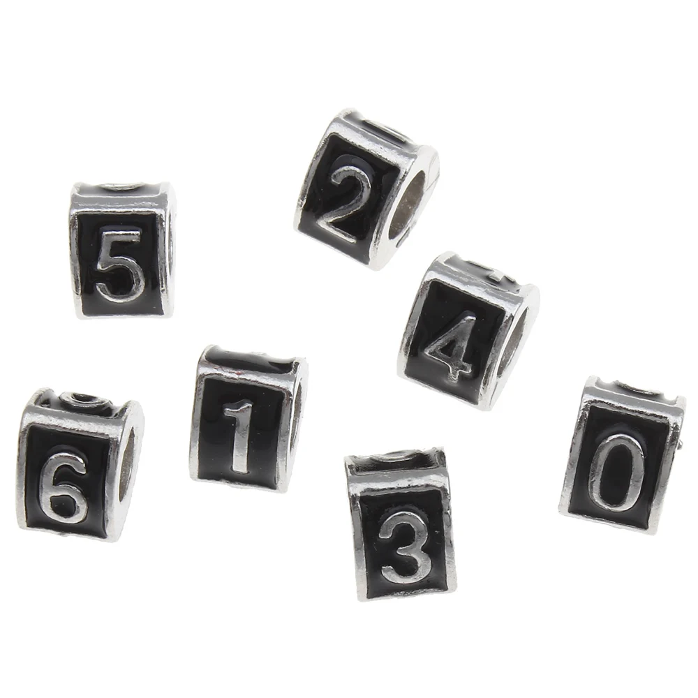 

1pc Large Hole Arabic Numbers "0" to "9" Triangle Antique Silver Digital Beads Charms fit DIY Jewelry Making European Bracelets
