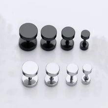 1 Pair Round Circle Titanium Stud font b Earrings b font Punk Barbell Dumbbell Double Sided