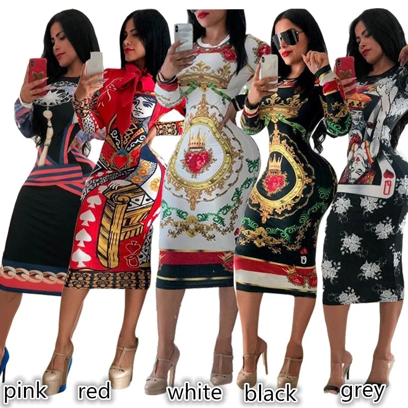 Осеннее женское модное платье с длинным рукавом, платье в стиле покера королевы, платье с круглой талией, S-XXL