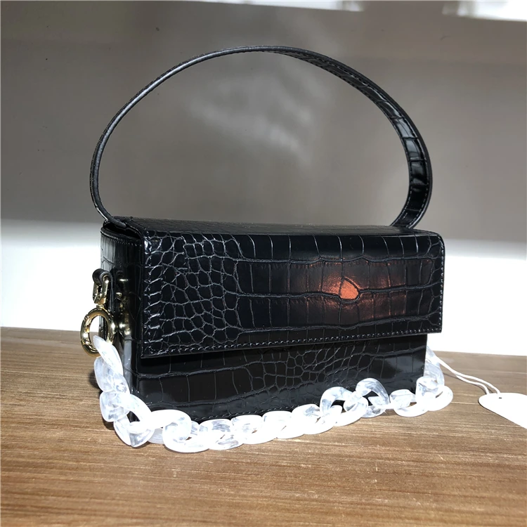 Square Box Women Top-Handle Bag Crocodile Pattern Shoulder Bags Simple Design Handbag Purse Wallet Leather
