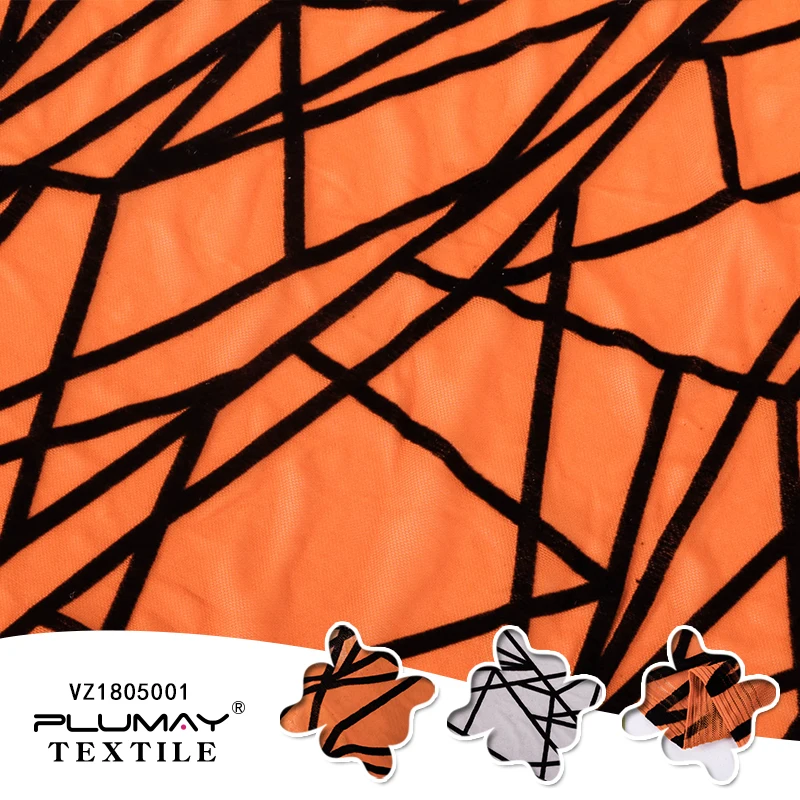 Текстиль Шаосина Флокированная трикотажная полосатая сетчатая ткань для одежды для женского платья