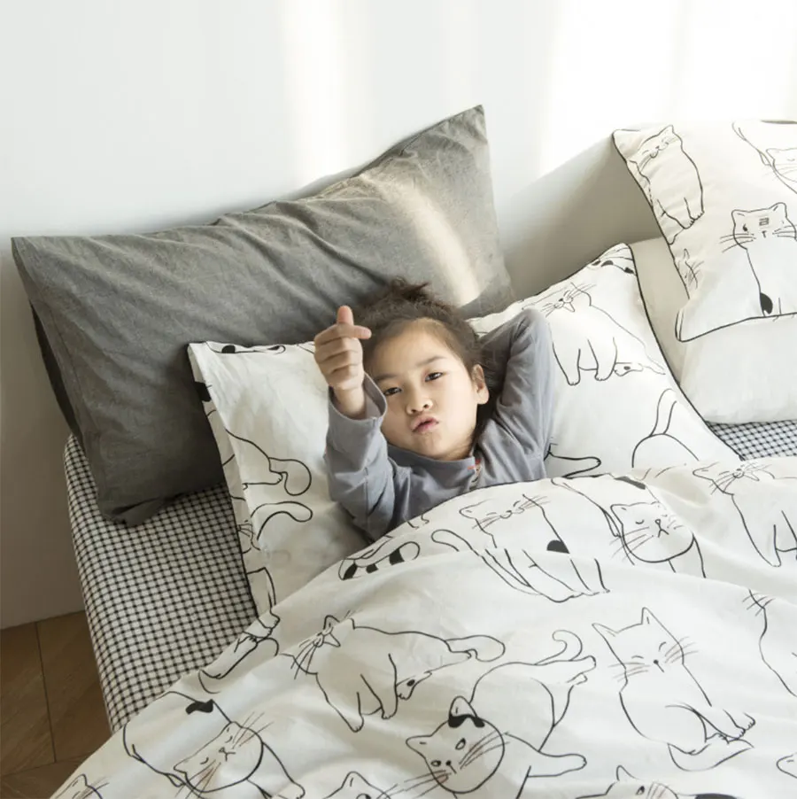 

cute cartoon cat bedding set teen child kid,twin full queen cotton single double home textile bed sheet pillow case duvet cover
