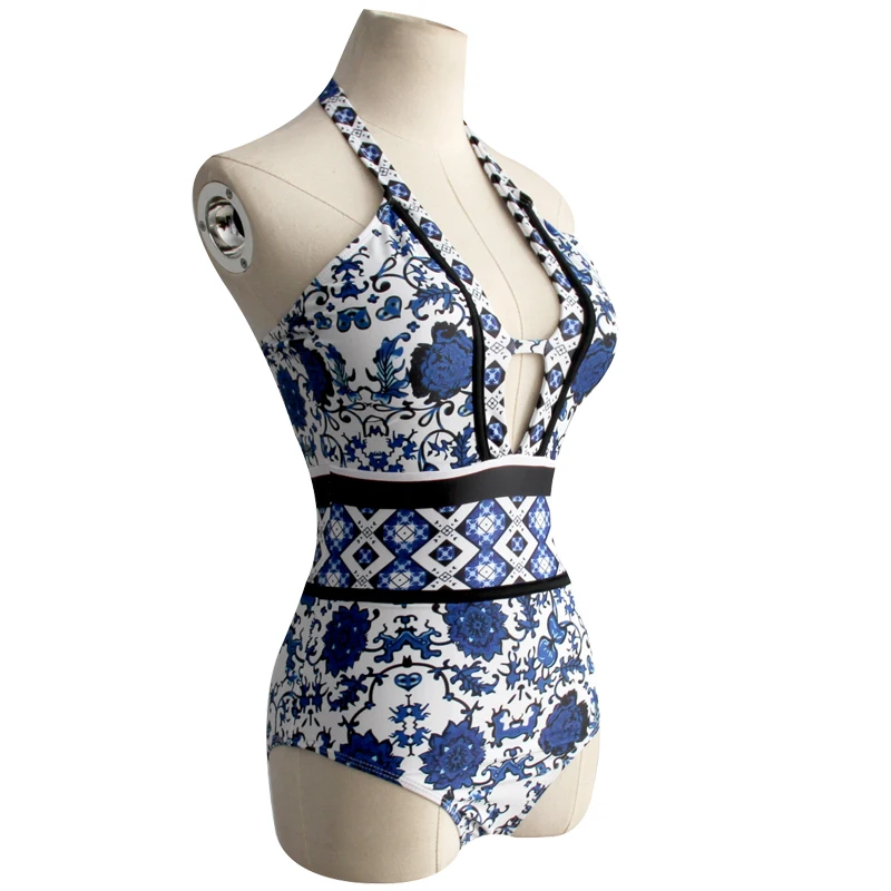 MIN QILIN Straps Bandage Bathing Swimsuit Side Front With Cross Straps To Tie Padded Cups Push Up Plunge Printed Bodysuit MIN QILIN Straps Bandage Bathing Swimsuit Side Front With Cross Straps To Tie Padded Cups Push Up Plunge Printed Bodysuit