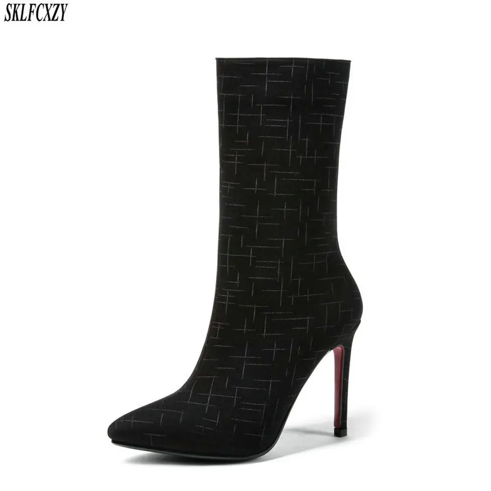 

SKLFCXZY Autumn new woman stretch warm ankle Sock Boots stiletto zipper women Sock boots fashionable shoes woman