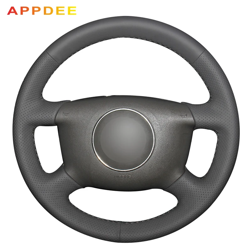 Appdee Black Leather Handstitched Car Steering Wheel Cover For Audi A6