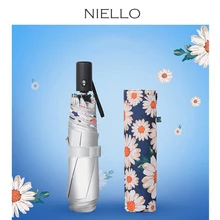 Niello автоматический Солнечный зонт для женщин титановое серебряное покрытие складной зонт УФ для девочек ветрозащитный 6 ребра ультралегкие милые зонтики