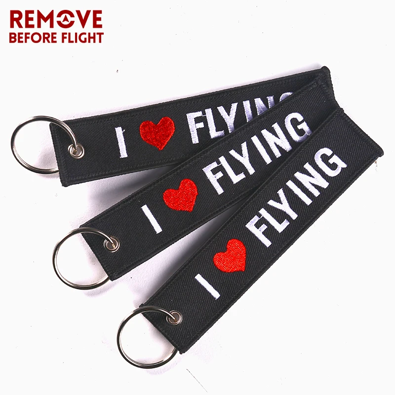 

3 PCS/LOT Motorcycle Keychain I LOVE FLYING Key Ring OEM Keychain Fashion Jewelry Safety Label Embroidery Chain Aviation Gifts