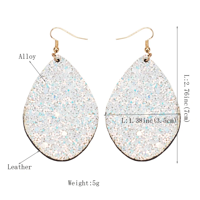 MANILAI Sequins MultiColors Leather Dangle Earrings For Women Fashion Statement Earrings Christmas Gift Wholesale