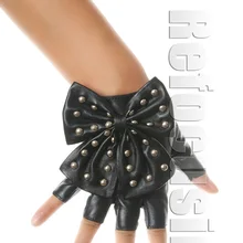 Женские перчатки без пальцев из искусственной кожи с бантом