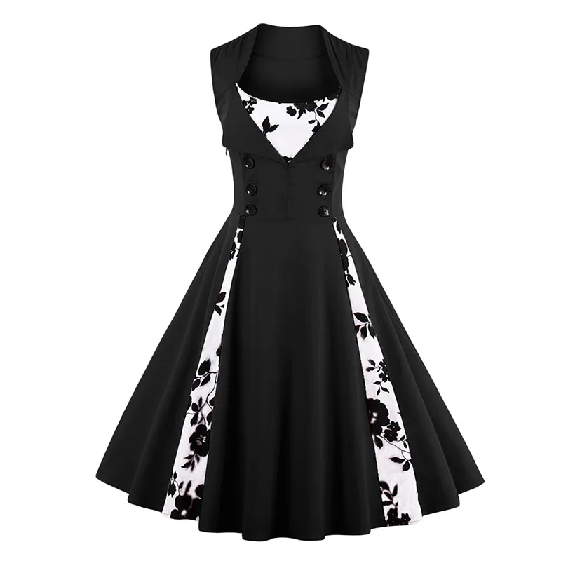 4XL 5XL размера плюс женское платье на булавке Ретро Винтаж 1950s 60s рокабилли Свинг летние женские платья Элегантная туника Vestidos - Цвет: Черный
