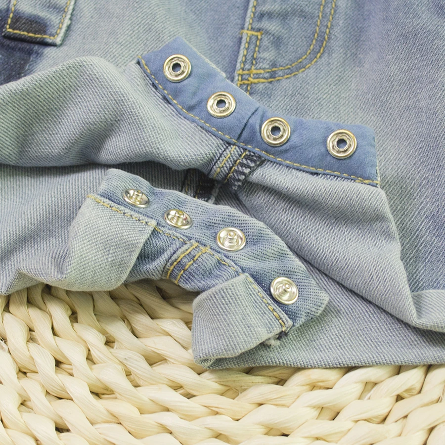 8 Newborn Baby Denim Jumpsuits Infant Boys Girls Rompers Bodysuit Jeans Shorts Toddler Kids Covered Button Patch Children Clothing