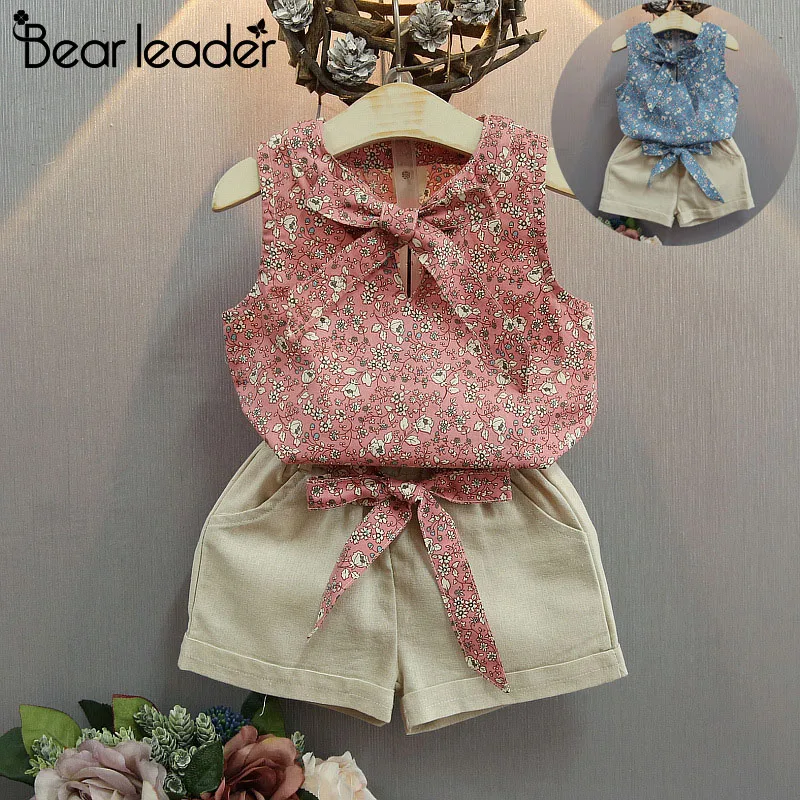 

Bear Leader Girls Clothing Sets 2019 Summer Cute Kid Clothes Girl Floral Sleeveless Bow Vest + Shorts 2PCS Set Children Clothing
