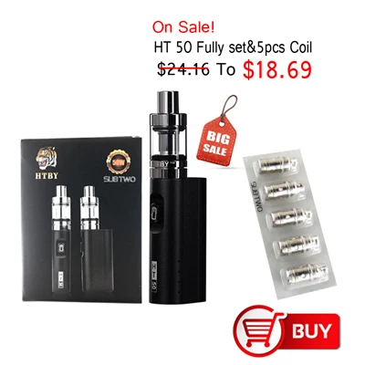 Original HT 50 electronic cigarette vaporizer kit 2200mah 50w e cigarette box mod 510 thread 2.0ML tank e-cigarette vape pen kit