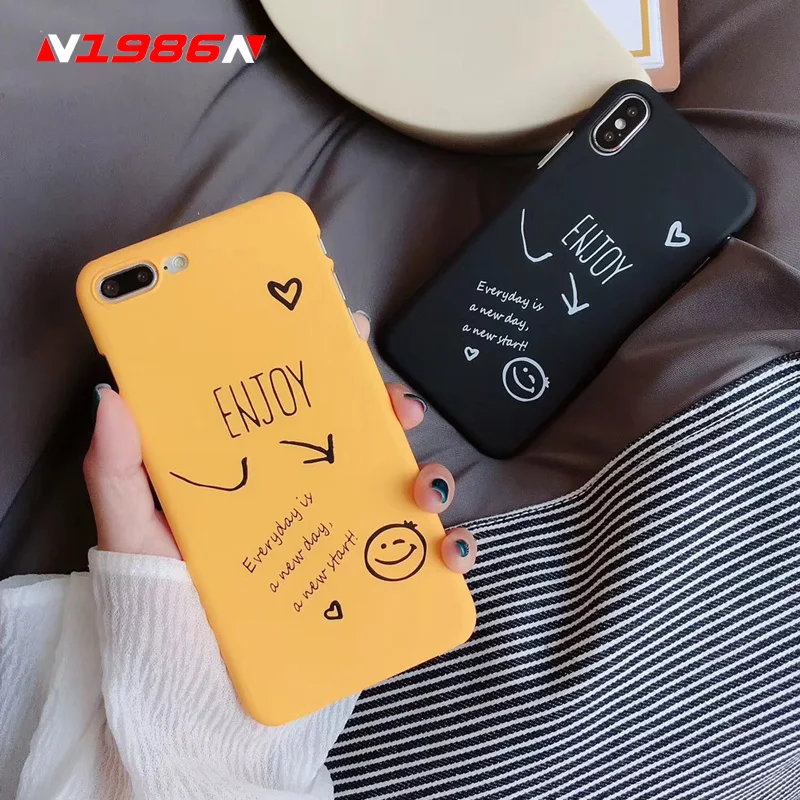 

N1986N Phone Case For iPhone 6 6s 7 8 Plus X XR XS Max Fashion Cute Cartoon Letter Enjoy Ultra Thin Hard PC For iPhone X Case