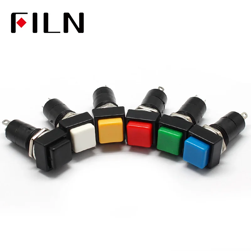 Square Momentary ON OFF Push Button Switch Red Blue Green Yellow White Black SPST Car Dash 12V 12MM PBS-11A PBS-11B (2)