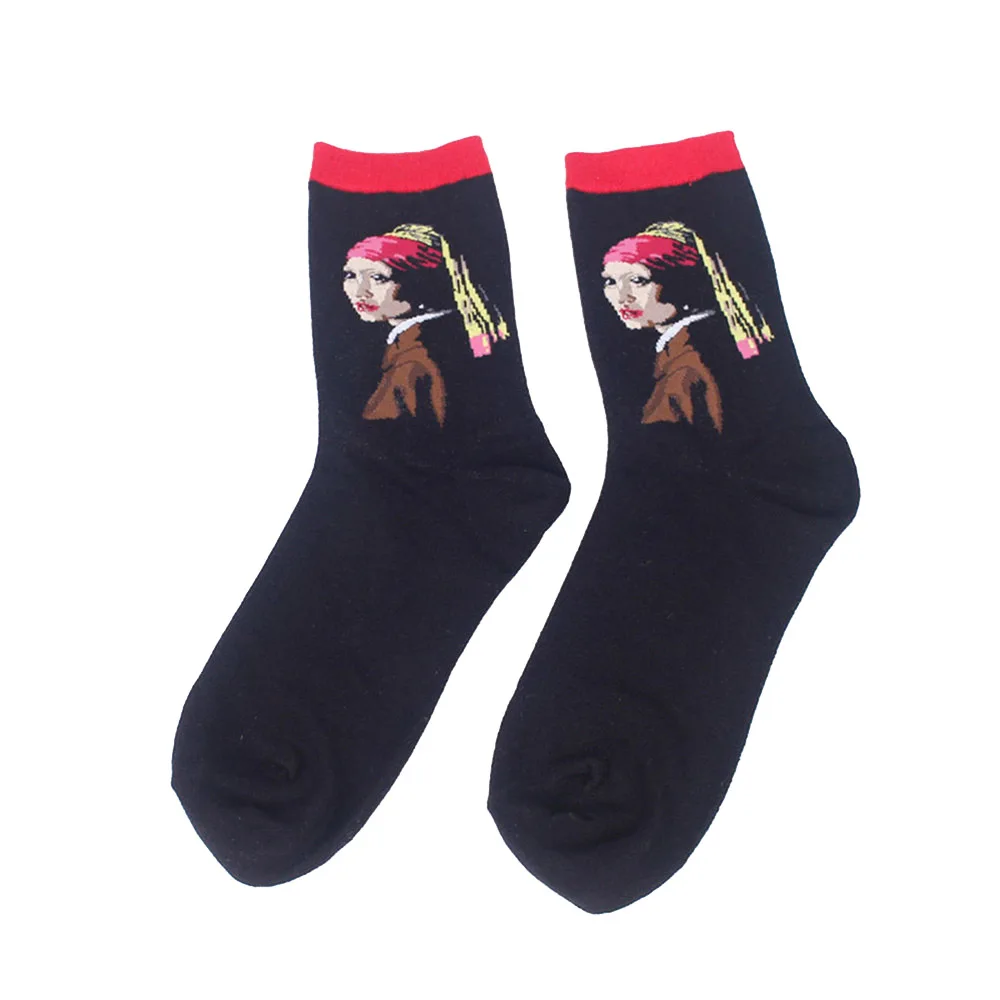 Осенне-зимние модные ретро женские новые персональные художественные Ван Гог Фреска всемирно известная живопись серии мужские носки масляные забавные носки горячая распродажа - Цвет: Girl