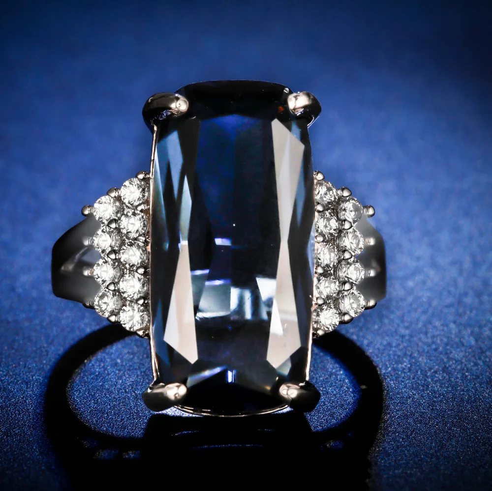 

Original Design Gorgeous unique style top quality emerald cut sapphire Ring Cubic Zirconia Hot Ins sterling silver 925