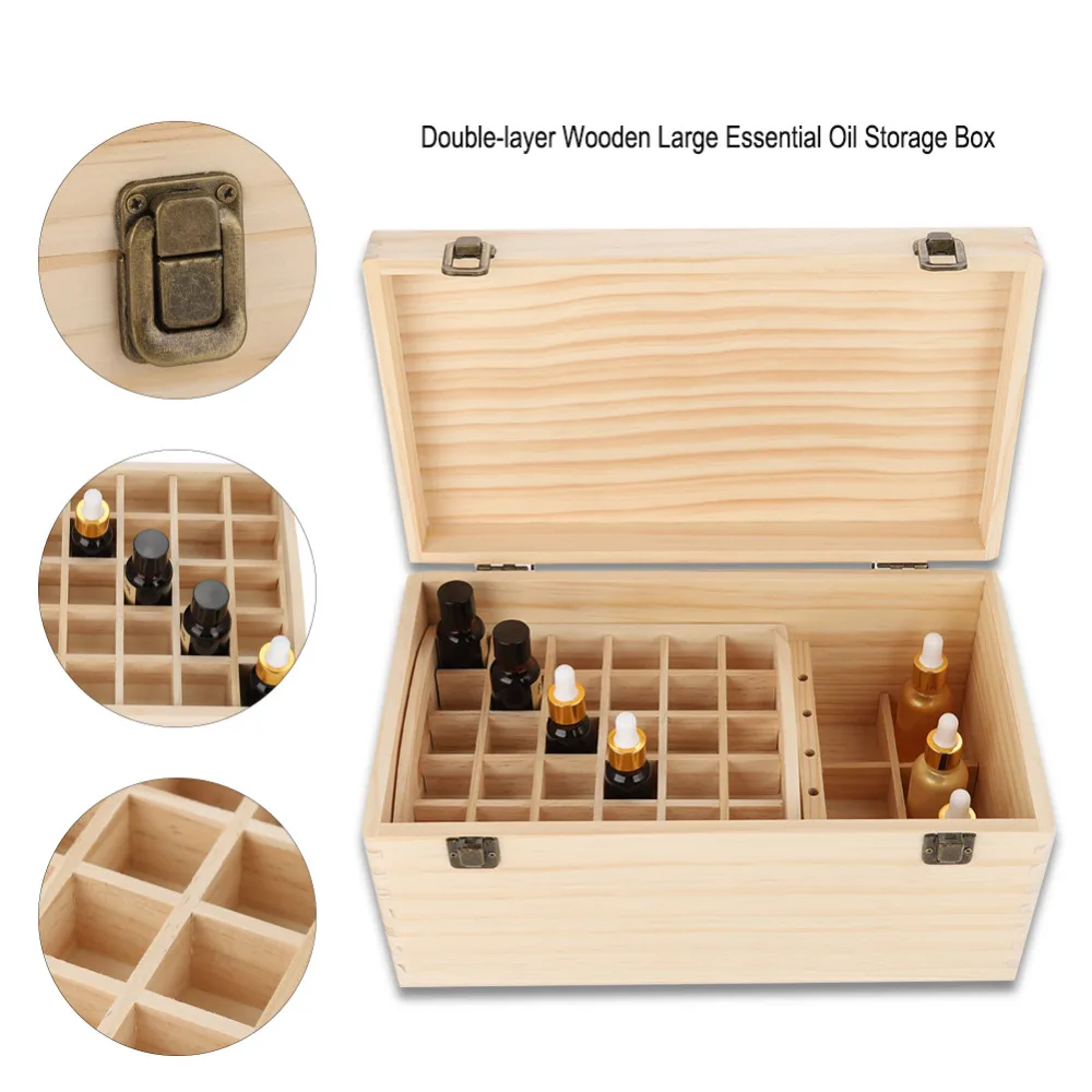

Essential Oil Wooden Storage Box Case Double-layer Wood Large Nail Gel Oil Bottle Storage Display Stand Holder Box Makeup Tool