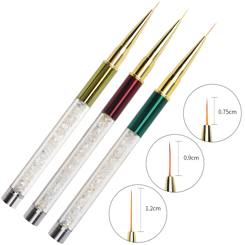 

7.5/9/12mm Nail Art Brush Painting Flower Drawing Line Pen Crystal Rhinestone Metal Acrylic UV Gel Polish Tips Tool Manicure New