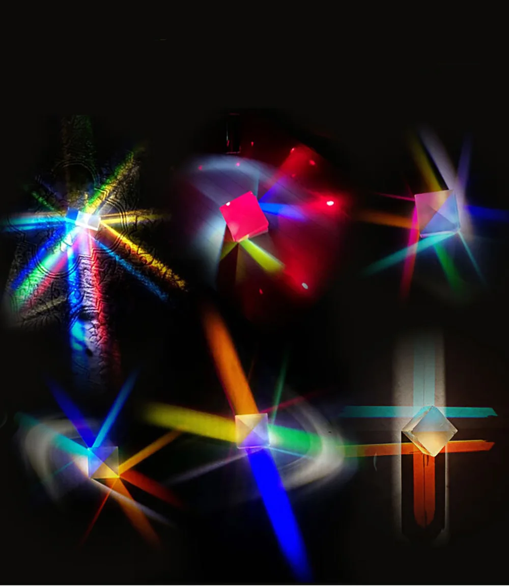 Забавная кубическая призма, обучающая Оптическое стекло, тройная физика, световой спектр, шестигранная полировка стекла, трипризма, оптическое покрытие, объектив